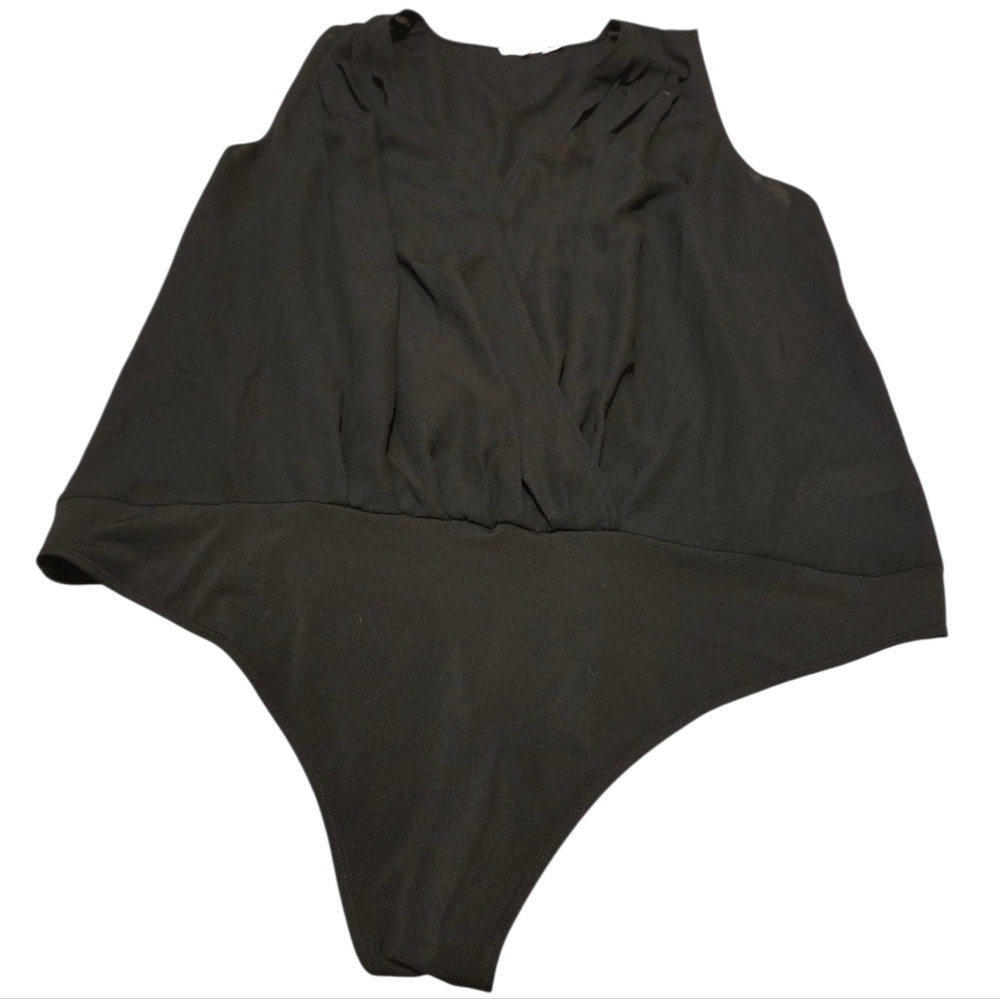 Women’s 3X Good American Black Georgette Blouson Wrap Bodysuit